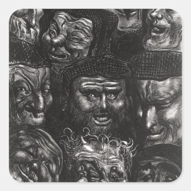 Eleven grotesque faces square sticker (Front)