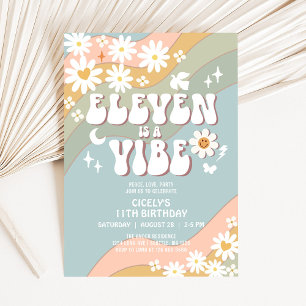 ELEVEN is a Vibe Daisy Hippie 70s Retro Birthday Invitation