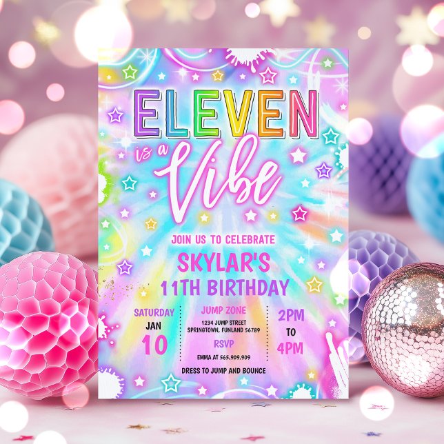 Eleven Is A Vibe Neon Glow 11th Birthday Party Invitation (Creator Uploaded)