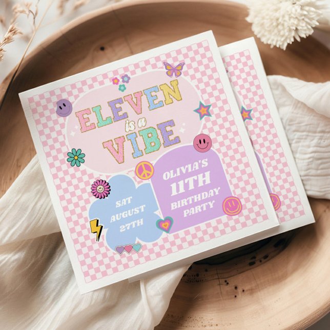 Eleven Is A Vibe Preppy Patch 11th Birthday Party Napkin (Creator Uploaded)