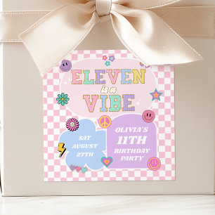 Eleven Is A Vibe Preppy Patch 11th Birthday Party Square Sticker