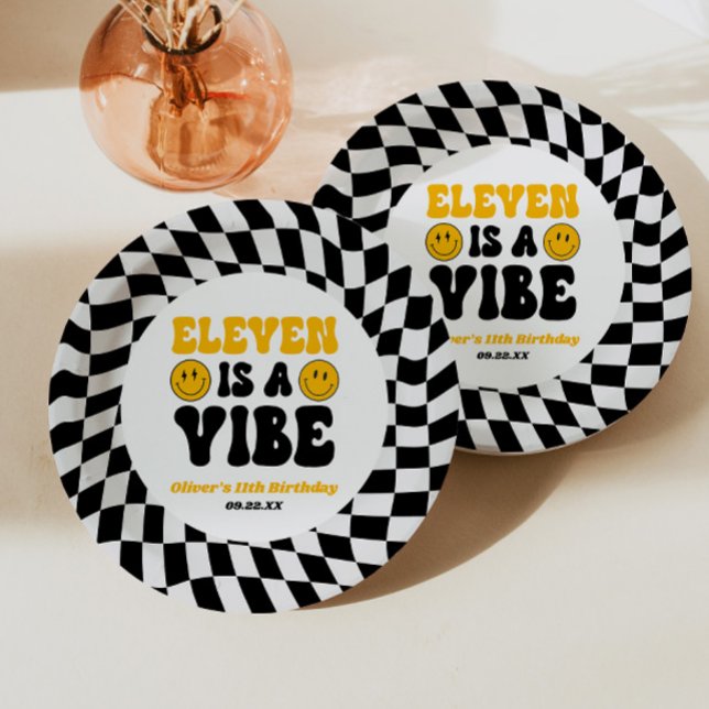Eleven Is A Vibe Retro 11th Birthday Party Paper Plate (Creator Uploaded)