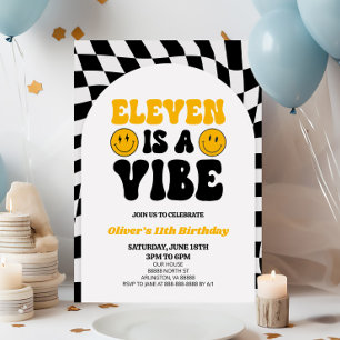 Eleven Is A Vibe Retro First 11th Birthday Party Invitation
