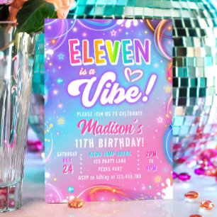Eleven is a Vibe Retro Groovy Neon Girl Birthday Invitation