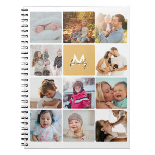 Eleven Photo Collage Simple Monogram Family Notebook