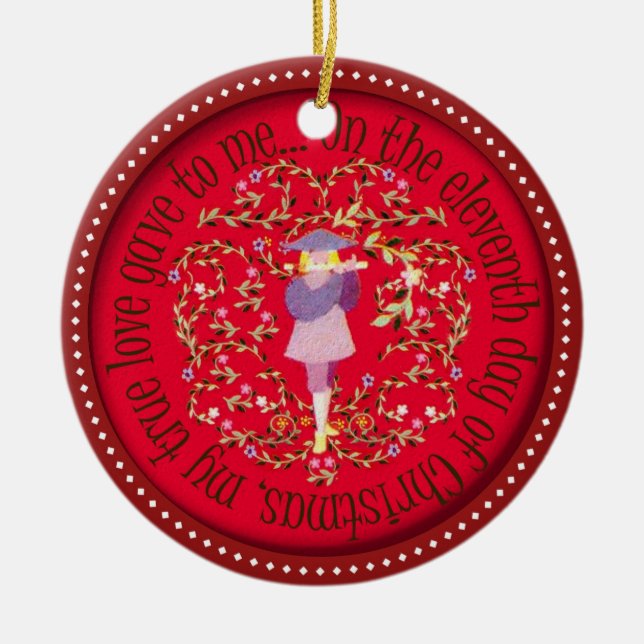 Eleven pipers piping ceramic ornament (Front)