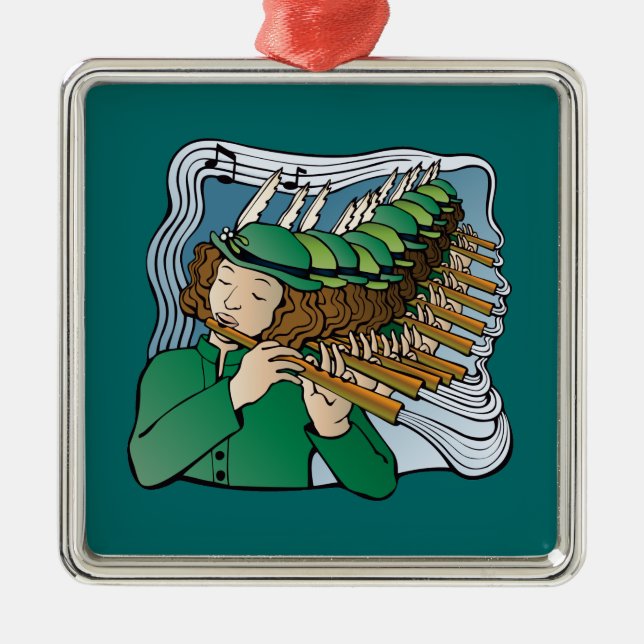 Eleven pipers piping metal tree decoration (Front)