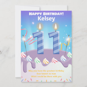 Eleven year old Happy Birthday card personalised