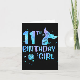Eleventh Birthday Girl Mermaid 11th Toddlers Back Card