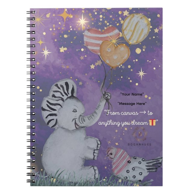 "Eleze Elephant & Polka Hen" Boganhues cover Notebook (Front)