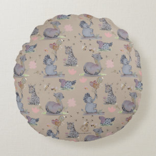 "Eleze Elephant & Polka Hen" Boganhues Round Cushion