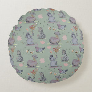 "Eleze Elephant & Polka Hen" Boganhues Round Cushion