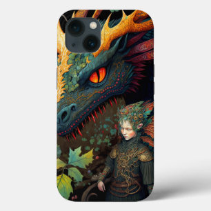Elf And Dragon Fantasy Art iPhone 13 Case