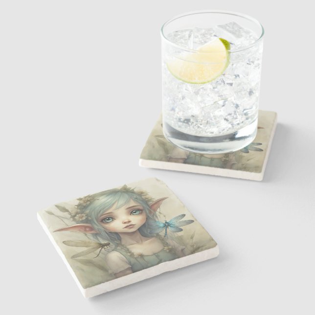 Elf and Dragonfly 4 Stone Coaster (Side)
