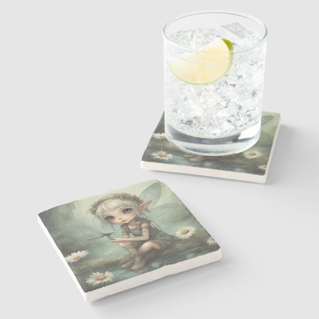 Elf and Dragonfly 5 Stone Coaster (Side)