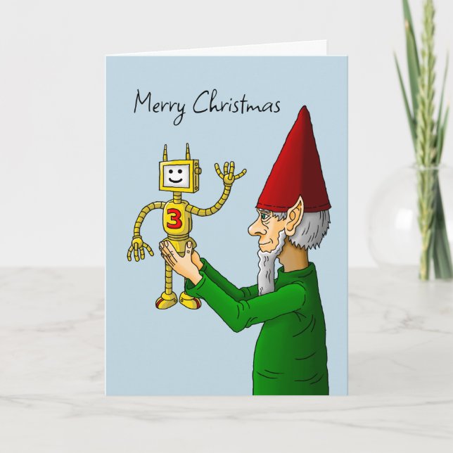 Elf and Robot Christmas Photo Card (Front)