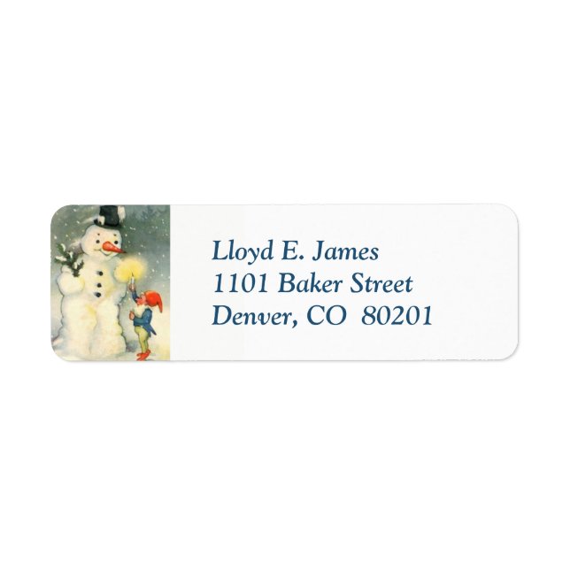 Elf and Snowman Retro Return Address Label (Front)