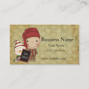 Elf and Snowman with a Happy Holiday Sign Business Card
