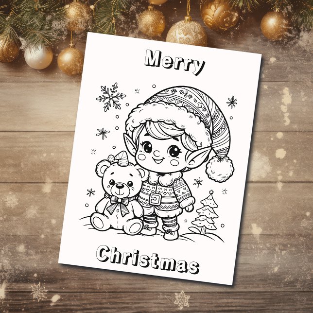 Elf and Teddy Bear Christmas Colour Me (Creator Uploaded)