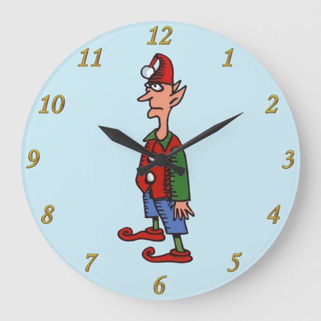 Elf At Attention blue wall clock (Front)
