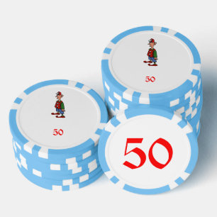 Elf At Attention light blue 50 striped poker chip