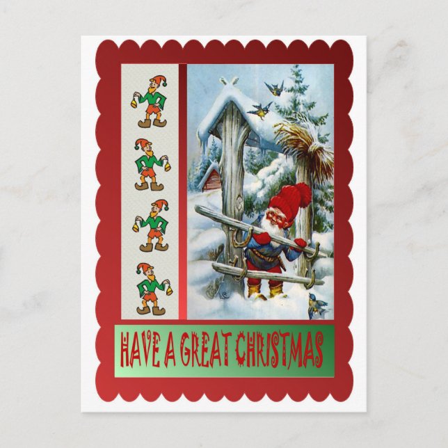 Elf at the gate holiday postcard (Front)