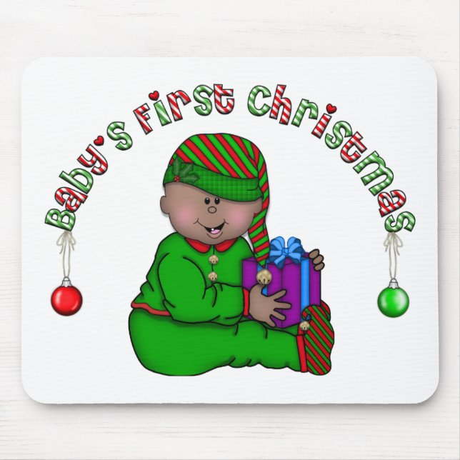 Elf Baby African American 1st Christmas Mouse Pad (Front)