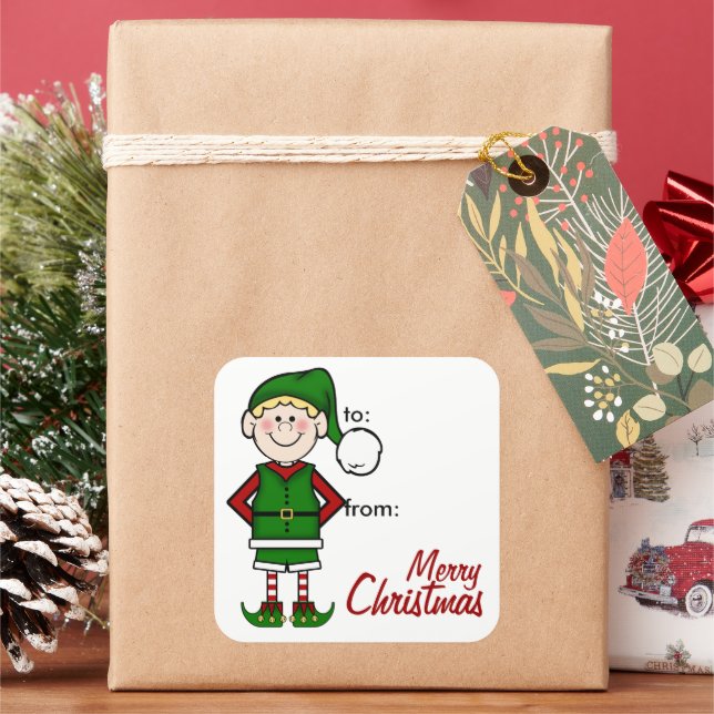 Elf Boy Gift Tag Sticker (Holiday)