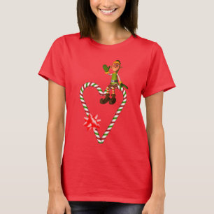 Elf Candy Cane Heart Cute Christmas Holiday T-Shirt