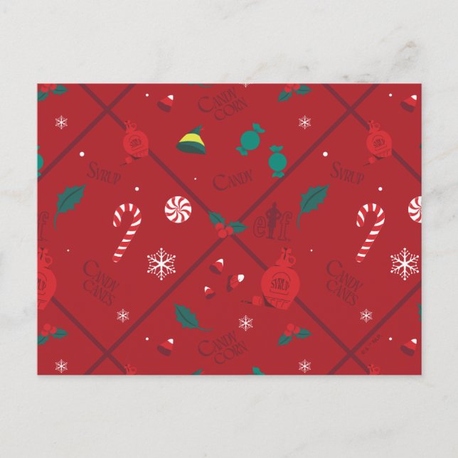 Elf Candy Chequered Pattern Holiday Postcard (Front)