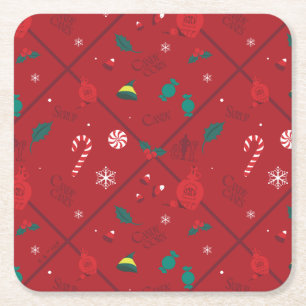 Elf Candy Chequered Pattern Square Paper Coaster