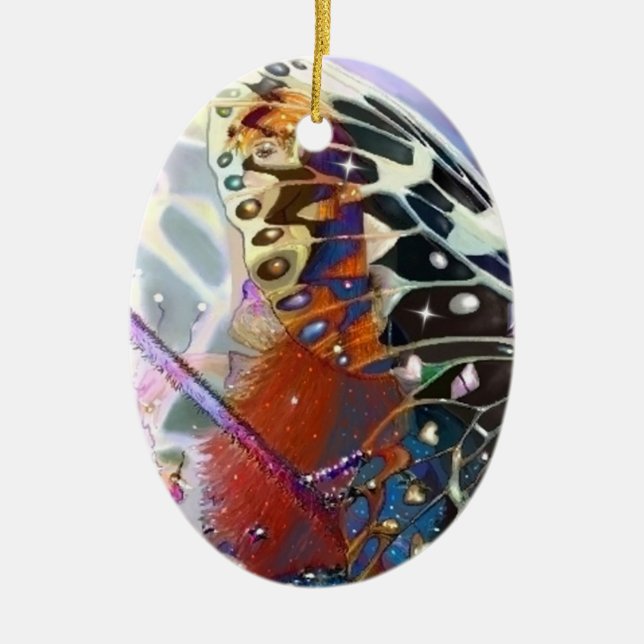 Elf Catching Fairies Ceramic Ornament (Front)