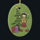 Elf Ceramic Christmas Ornament<br><div class="desc">Text can be added to this ornament to make a personalised holiday gift. If you need help, just click on the contact link above to send the designer a personal detailed message.</div>