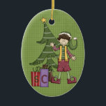 Elf Ceramic Christmas Ornament<br><div class="desc">Text can be added to this ornament to make a personalised holiday gift. If you need help,  just click on the contact link above to send the designer a personal detailed message.</div>