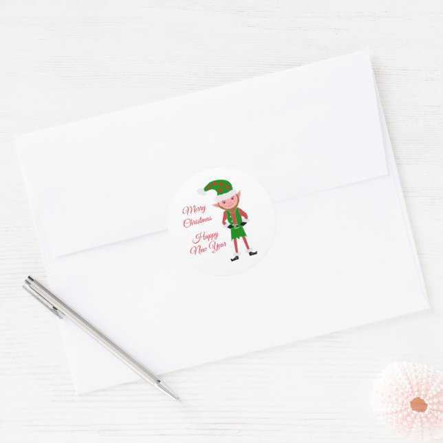 Elf Christmas Classic Round Sticker (Envelope)