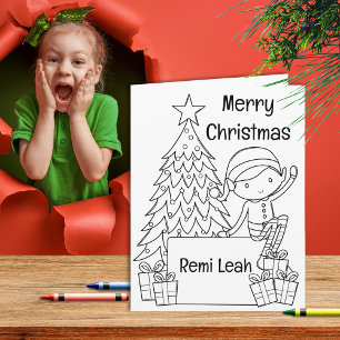 Elf Christmas Colouring & Game Activity Card