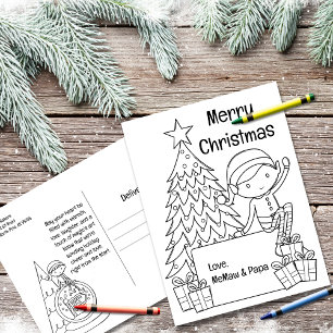 Elf Christmas Colouring  Holiday Postcard