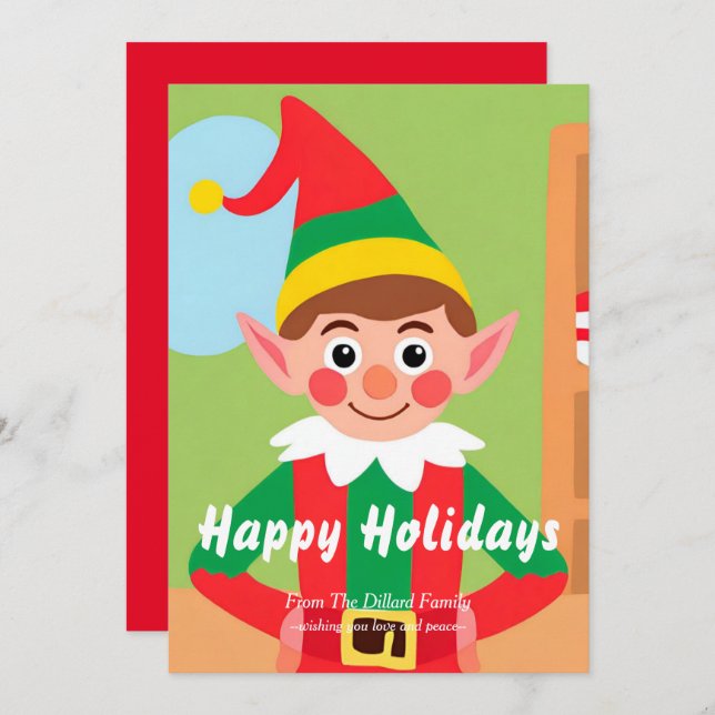 Elf Christmas Flat Holiday Card (Front/Back)