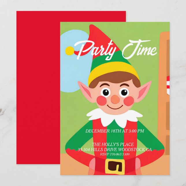 Elf Christmas Holiday Party Invitation (Front/Back)