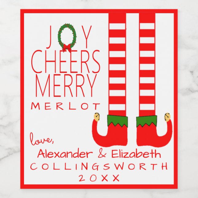 Elf Christmas Merlot Wine Bottle Label Personalise (Single Label)
