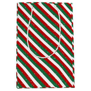 Elf Christmas Stripes • Red, Green & White Pattern Medium Gift Bag