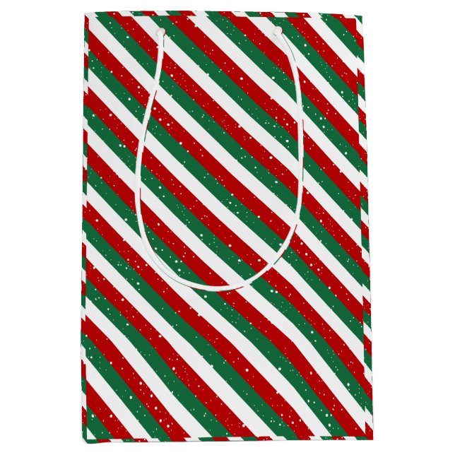 Elf Christmas Stripes • Red, Green & White Pattern Medium Gift Bag (Front)