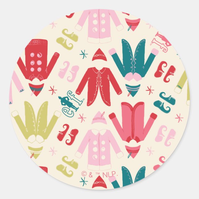 Elf Colourful Coat and Shoes Pattern Classic Round Sticker (Front)