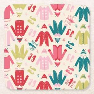 Elf Colourful Coat and Shoes Pattern Square Paper Coaster