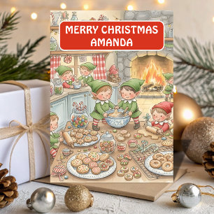 Elf Cookie Factory Kids Christmas Card