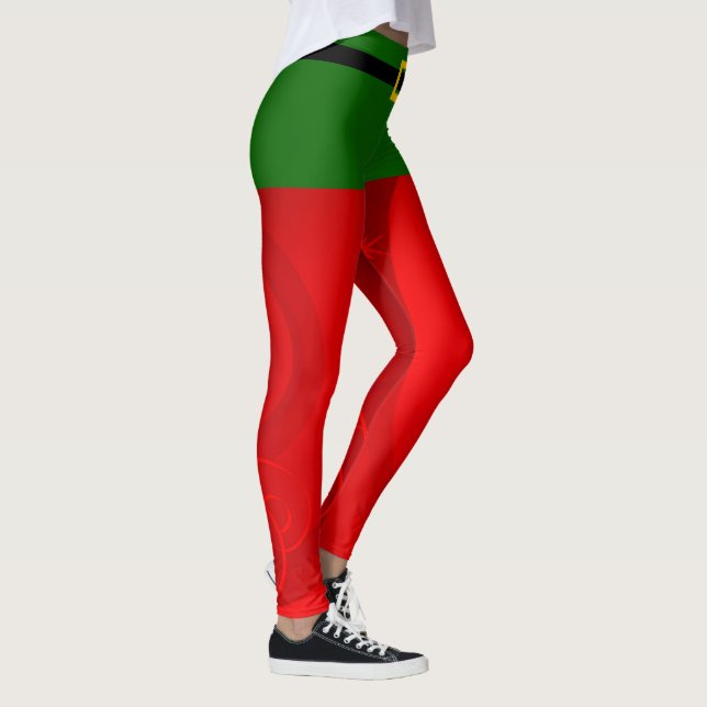 Elf Cute Women's Red & Green Christmas Elves Leggings (Right)