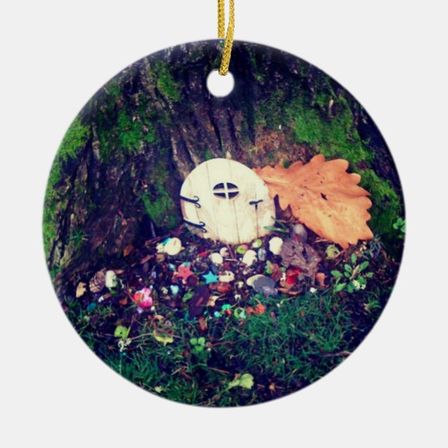 Elf Door in Tree Ceramic Ornament (Front)
