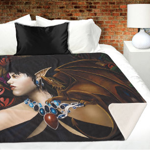 Elf Dragon Butterfly Fantasy Sherpa Blanket