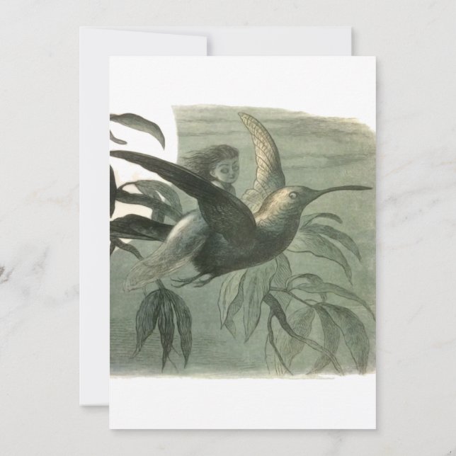 Elf Fairies Elves Moon Night Scene Bird Flying  Invitation (Back)