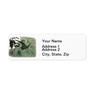 Elf Fairies Elves Moon Night Scene Bird Flying  Return Address Label